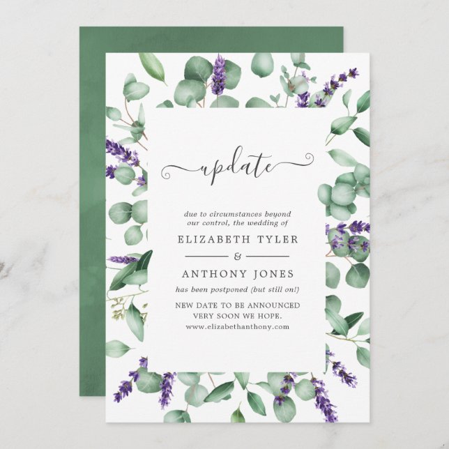Eukalyptus Lavender Greenerity Wedding Update Einladung (Vorne/Hinten)