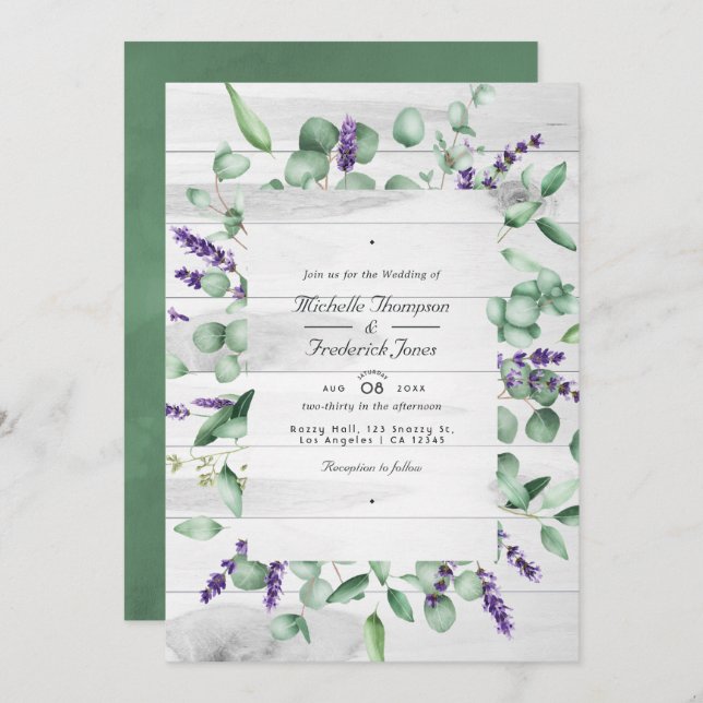 Eukalyptus Lavender Greenery QR Code UAWG Wedding Einladung (Vorne/Hinten)