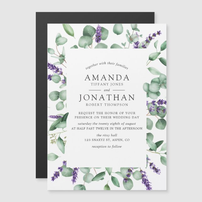 Eukalyptus Lavender Greenery Wedding Magneteinladung (Vorne/Hinten)