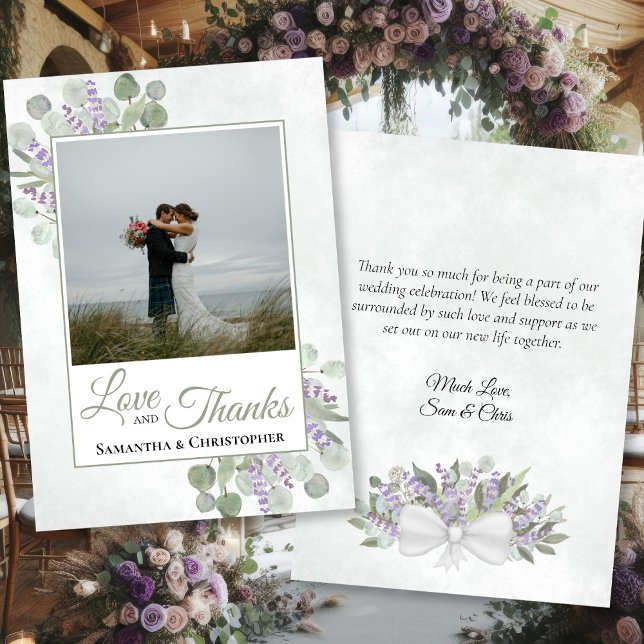 Eukalyptus Lavender Liebe Dank Foto Note Wedding Dankeskarte (Front/Back)