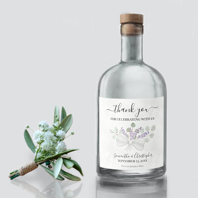 Eukalyptus & Lavender Rustic Wedding Vielen Dank Alkoholflaschenetikett (Von Creator hochgeladen)