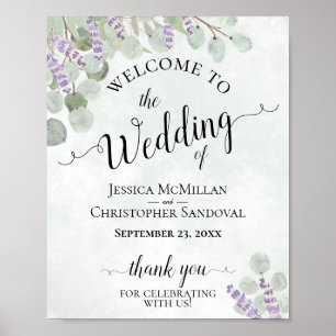 Eukalyptus & Lavender Rustic Wedding Welcome Sign Poster