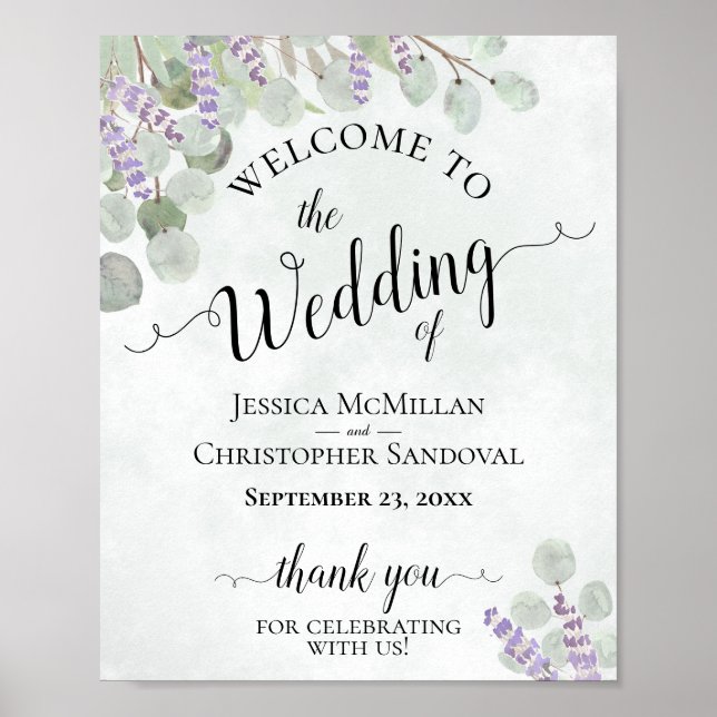 Eukalyptus & Lavender Rustic Wedding Welcome Sign Poster (Vorne)