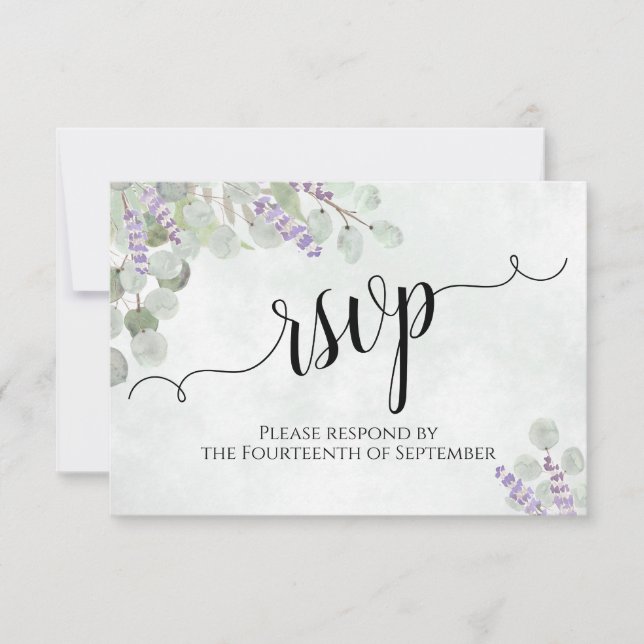 Eukalyptus & Lavender Rustikale Hochzeit RSVP Karte (Vorderseite)