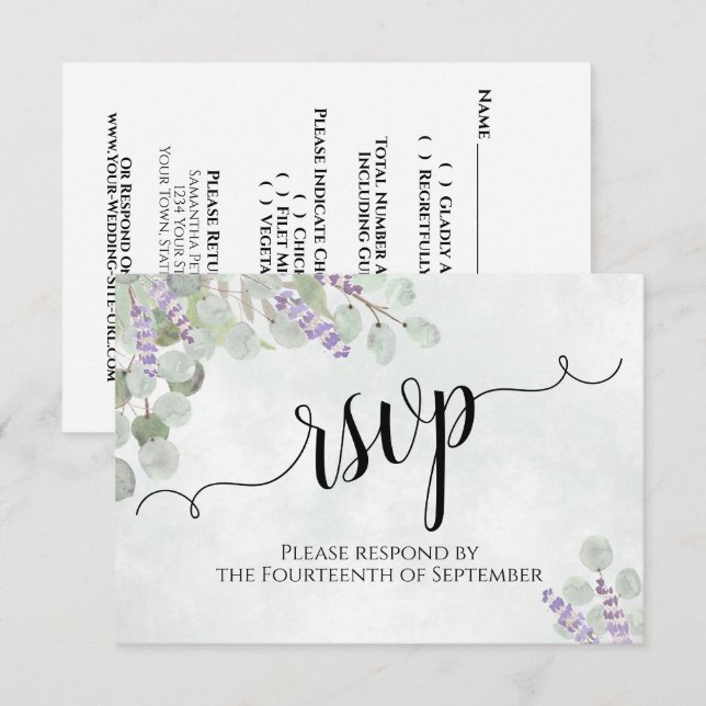 Eukalyptus & Lavender Rustikale Hochzeit RSVP Karte (Vorne/Hinten)