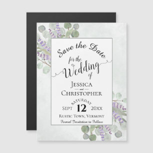 Eukalyptus & Lavender Rustikale Weiß Save the Date Magneteinladung