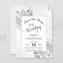 Eukalyptus & Lavender Rustikale Weiß Save the Date