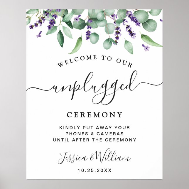 Eukalyptus Lavender Unplugged Wedding Zeremony Poster (Vorne)