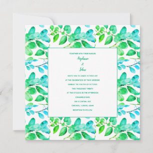 Eukalyptus Leaf Art Green Aquamarin Dusty Blue Wed Feiertagskarte