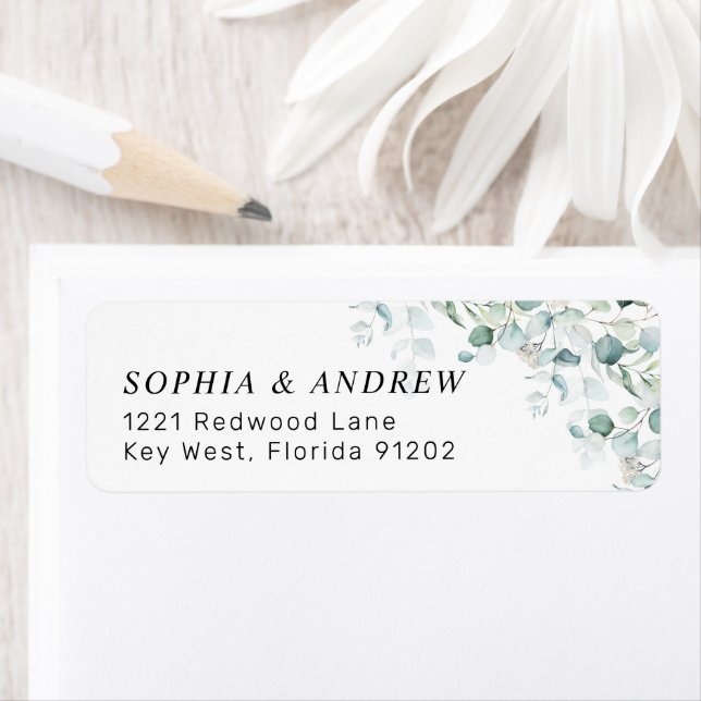 Eukalyptus Leaf Floral Return Address Label (Insitu)
