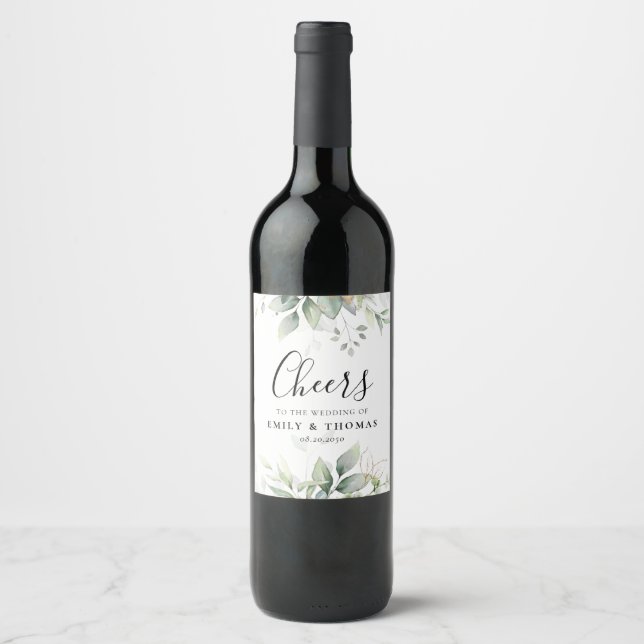 Eukalyptus Leaf Greenerity Wedding Wine Label Weinetikett (Vorderseite)