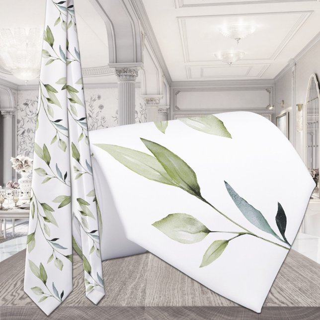 Eukalyptus Leaf Greenery Elegance White Wedding Krawatte (Von Creator hochgeladen)