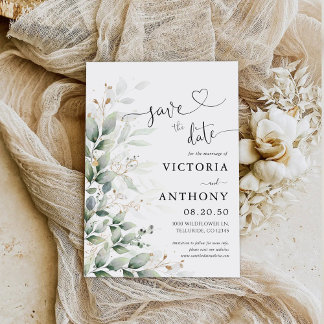 Eukalyptus Leaf Greenery Save the Date Card Einladung