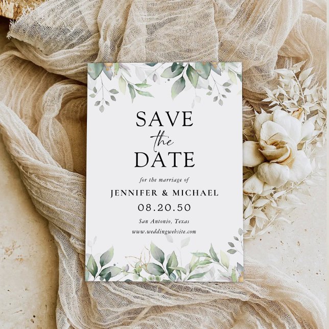 Eukalyptus Leaf Greenery Save the Date Card Einladung (Von Creator hochgeladen)