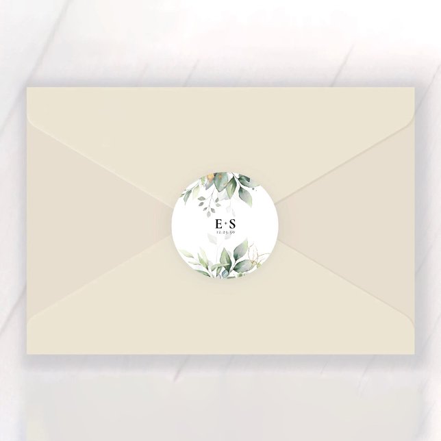 Eukalyptus Leaf Greenery Wedding Classic Round Runder Aufkleber (Von Creator hochgeladen)