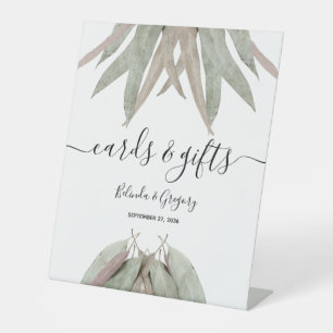 Eukalyptus-Leaf-Hochzeitskarten und Geschenke Sockelschild