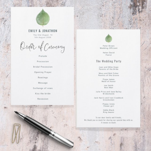 Eukalyptus-Leaf-Script-Hochzeitsprogramm (Von Creator hochgeladen)