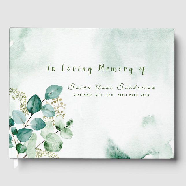 Eukalyptus Leaf Spray Funeral Memorial Gästebuch (Vorderseite)