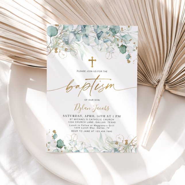 Eukalyptus Leaf und Goldtaufe Einladung (Von Creator hochgeladen)