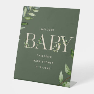 Eukalyptus Lettering Neutral Baby Dusche Willkomme Sockelschild