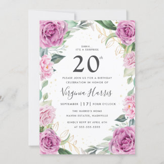 Eukalyptus Lila floral 20. Geburtstag Einladung