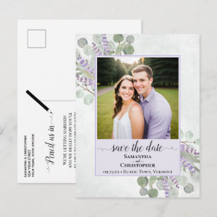 Eukalyptus Lila Hochzeit Save-the-Date Foto Ankündigungspostkarte