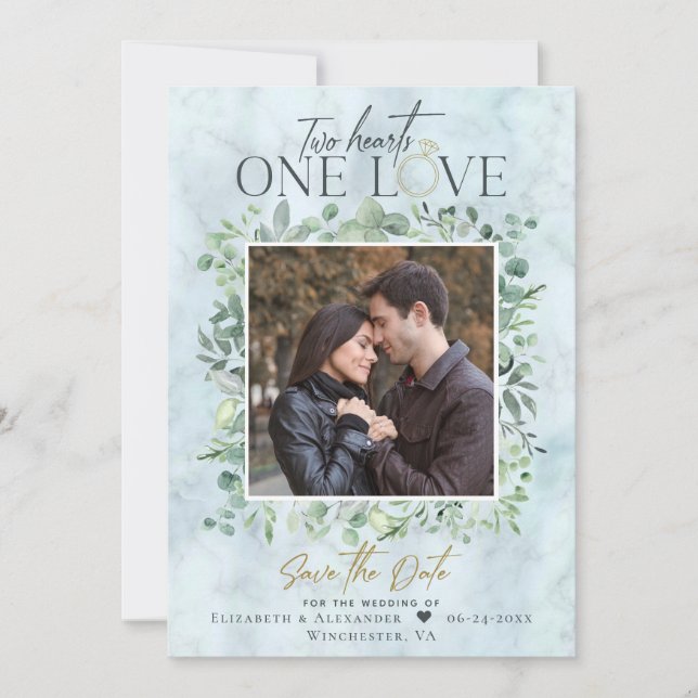 Eukalyptus-Marble-Foto Hochzeit Sichern Sie das Da Save The Date (Vorderseite)