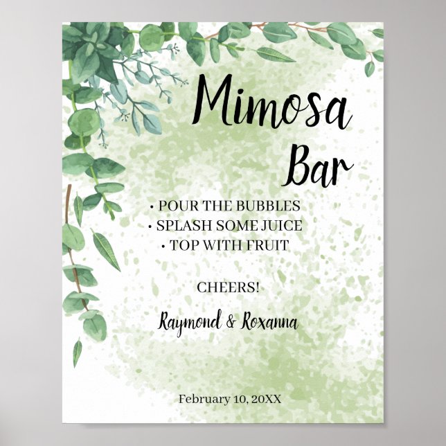 Eukalyptus Mimosa Bar Wedding Sign Poster (Vorne)