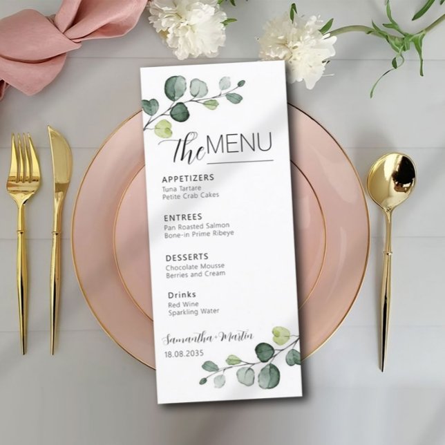 Eukalyptus Minimal Script Wedding Menu Menükarte (Von Creator hochgeladen)