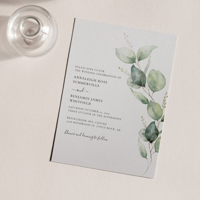 Eukalyptus Minimalistisch Botanische Wasserfarbenh Einladung (Watercolor Eucalyptus Sage Green Wedding Invitation)