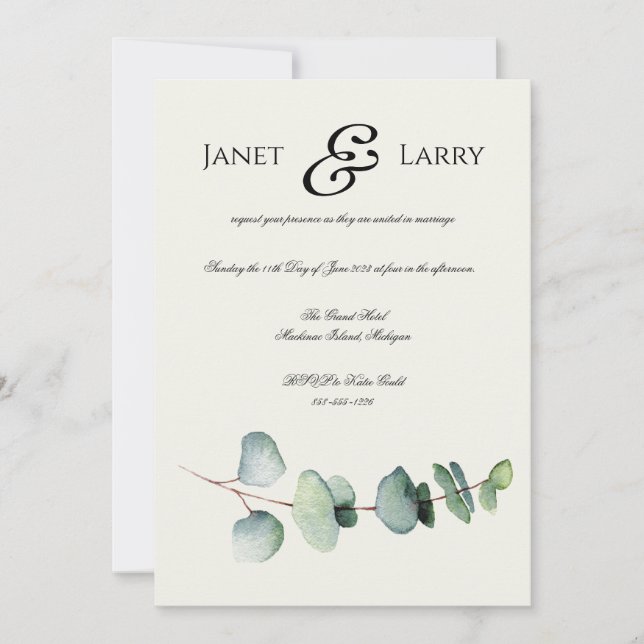 Eukalyptus Minimalistisch Hochzeit Einladung (Vorderseite)