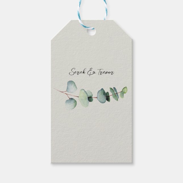 Eukalyptus Minimalistisch Watercolor Wedding Geschenkanhänger (Vorderseite)