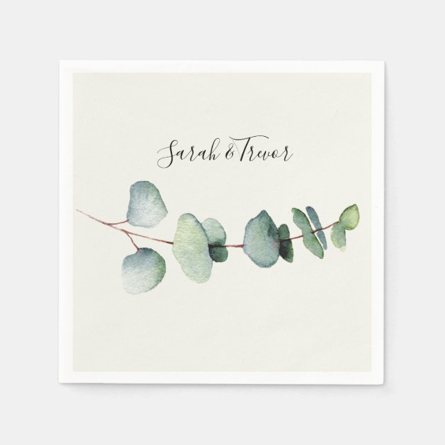 Eukalyptus Minimalistisch Wedding Cocktail Napkin Serviette (Vorderseite)