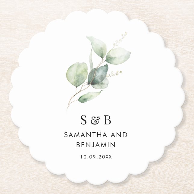 Eukalyptus Minimalistische Hochzeit Untersetzer (Vorderseite)