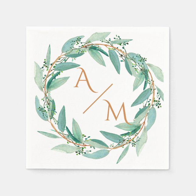 Eukalyptus Moderne Kalligraphie Monogram Wedding Serviette (Vorderseite)