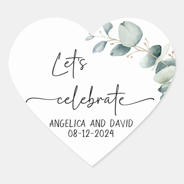 Eukalyptus moderner Celebrate-Name des lassend Herz-Aufkleber (Vorderseite)