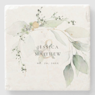 Eukalyptus moderner, grüner und goldener Eukalyptu Steinuntersetzer