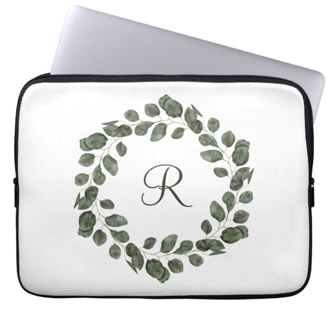 Eukalyptus Monogram Blätter Elegante Moderne Laptopschutzhülle (Vorderseite)