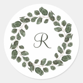 Eukalyptus Monogram Blätter Elegante Moderne Runder Aufkleber