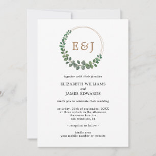 Eukalyptus monogram Minimalistisch Wedding Einladung