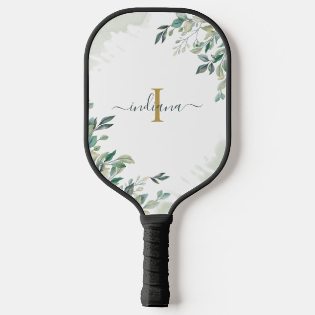 Eukalyptus Monogram Script Name Botanischer Geburt Pickleball Schläger (Rückseite)