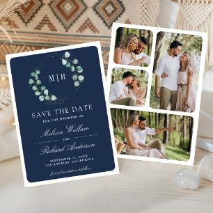 Eukalyptus-Monogramm-Foto-Navyblau-Hochzeit Save The Date