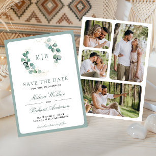 Eukalyptus-Monogramm-Fotocollage-Hochzeit Save The Date