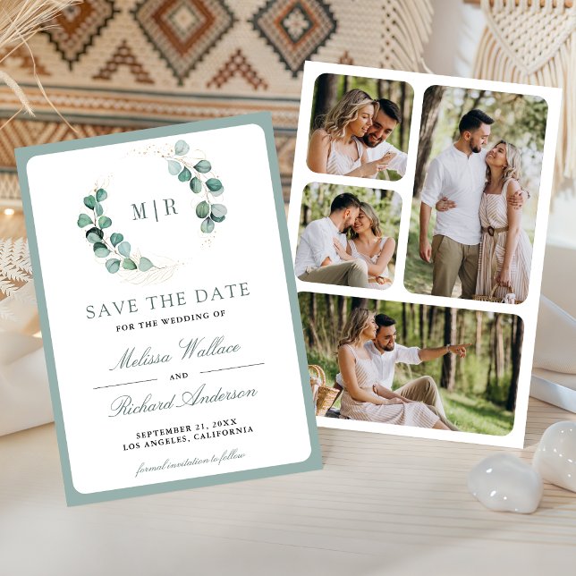 Eukalyptus-Monogramm-Fotocollage-Hochzeit  Save The Date (Von Creator hochgeladen)