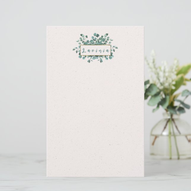 Eukalyptus-Monogramm-Schreibwaren Briefpapier (Stehend Vorderseite)