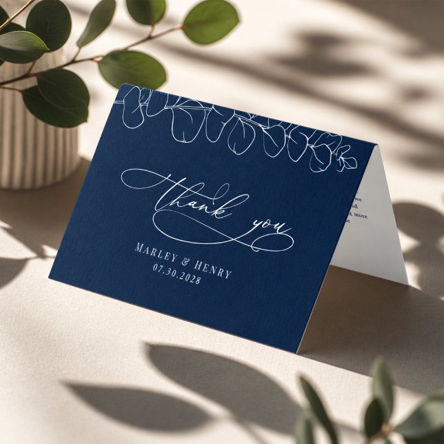 Eukalyptus Navy Blau Hochzeit Gefaltete Dankeschön (Von Creator hochgeladen)