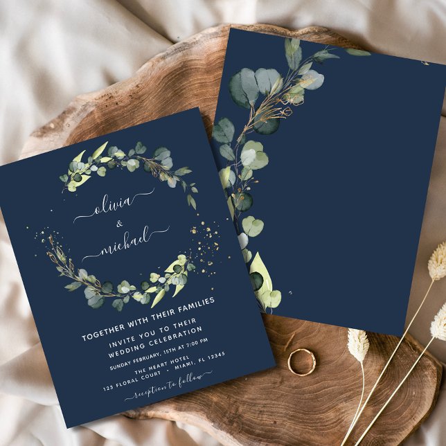 Eukalyptus Navy Blue Wedding Einladungen Flyer (Von Creator hochgeladen)