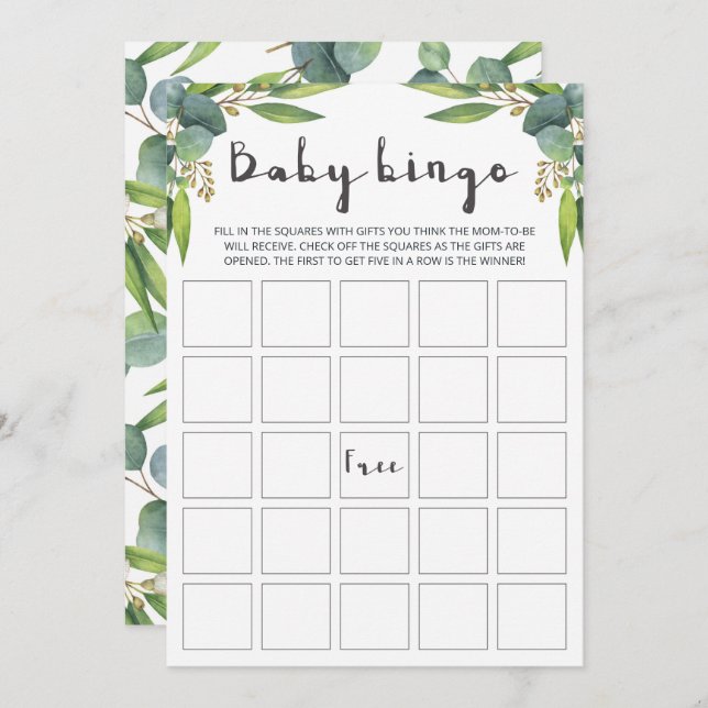 Eukalyptus-Neutral-Baby-Bingo-Karten (Vorne/Hinten)