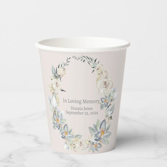 Eukalyptus Oval Wreath Beerdigung Paper Cup Pappbecher (Vorderseite)
