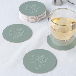 Eukalyptus | Oversified Script Monogram Wedding Runder Pappuntersetzer